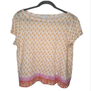 J. Jill 100% Linen Printed Tee Size Medium